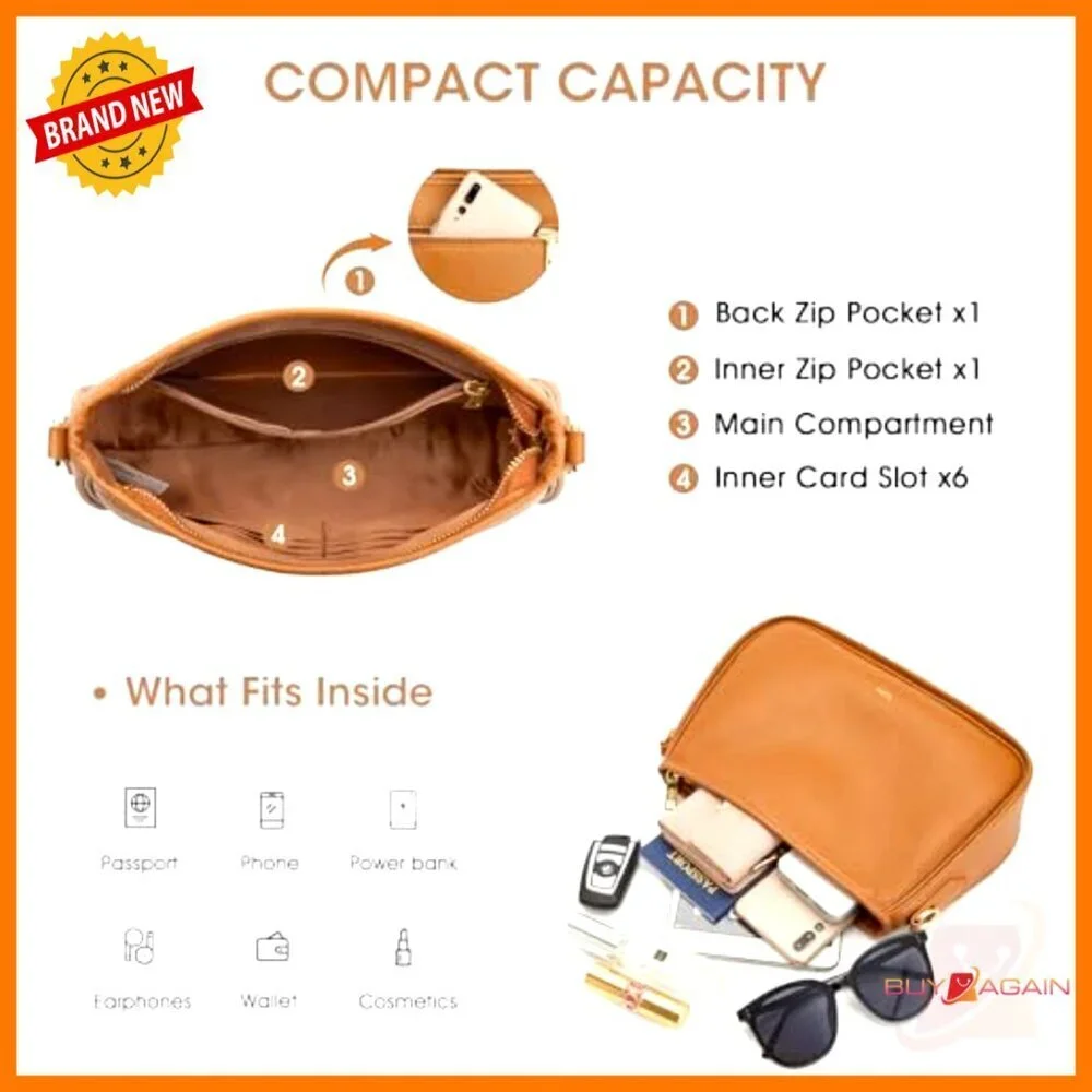 Medium Leather Crossbody Bag with 2 Removable Straps, Hobo Style